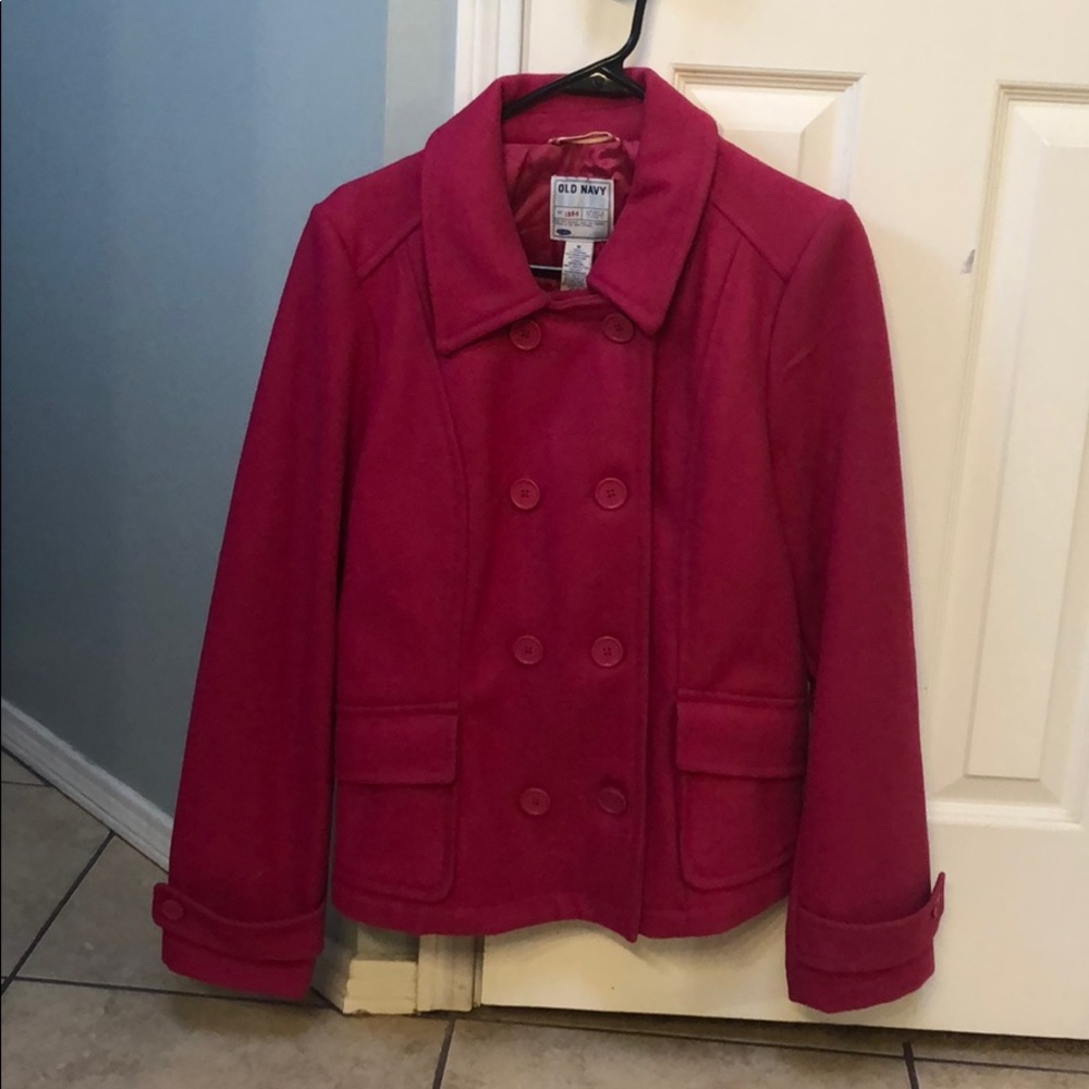 Old Navy Wool Double Breasted Pea Coat Hot Pink